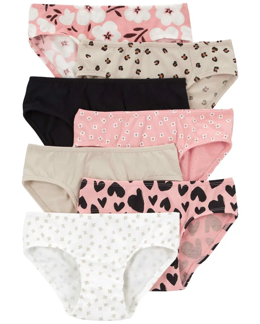 Kit calcinha infantil 7 peças corações multicor