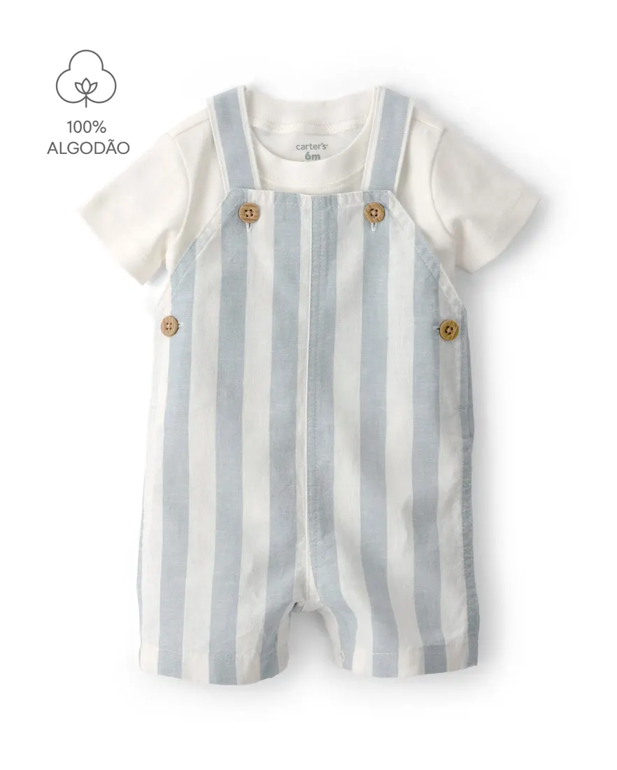 Jardineira bebê listrada com camiseta - multicor
