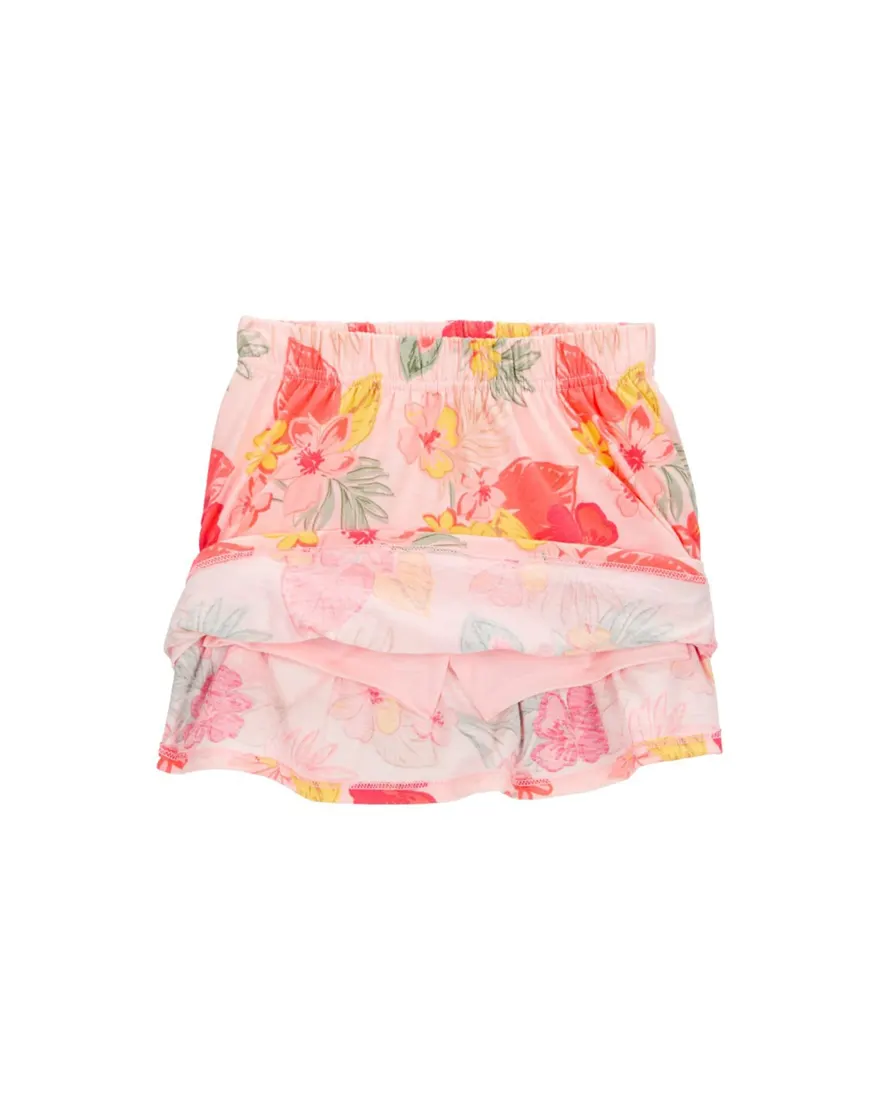 Outra vista de Conjunto curto infantil 2 peças canelada floral multicor