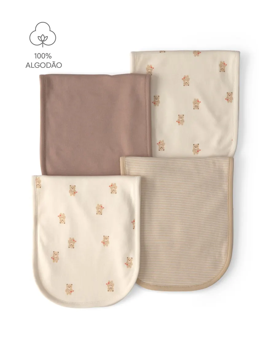 Kit paninho de ombro bebê 4 peças ursinho - multicor