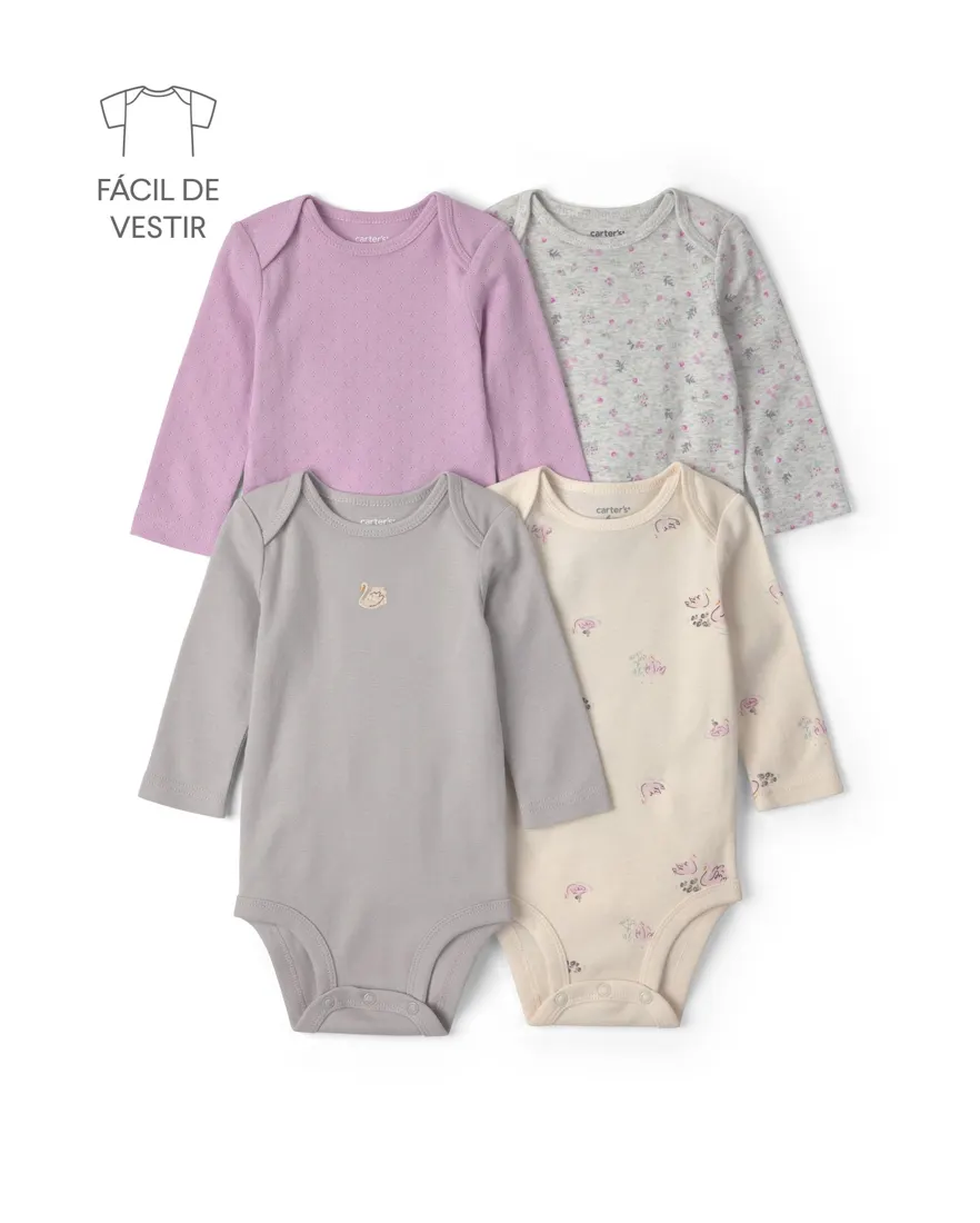 Outra vista de Enxoval bebê menina em algodão canelado floral 10 peças - Multicor