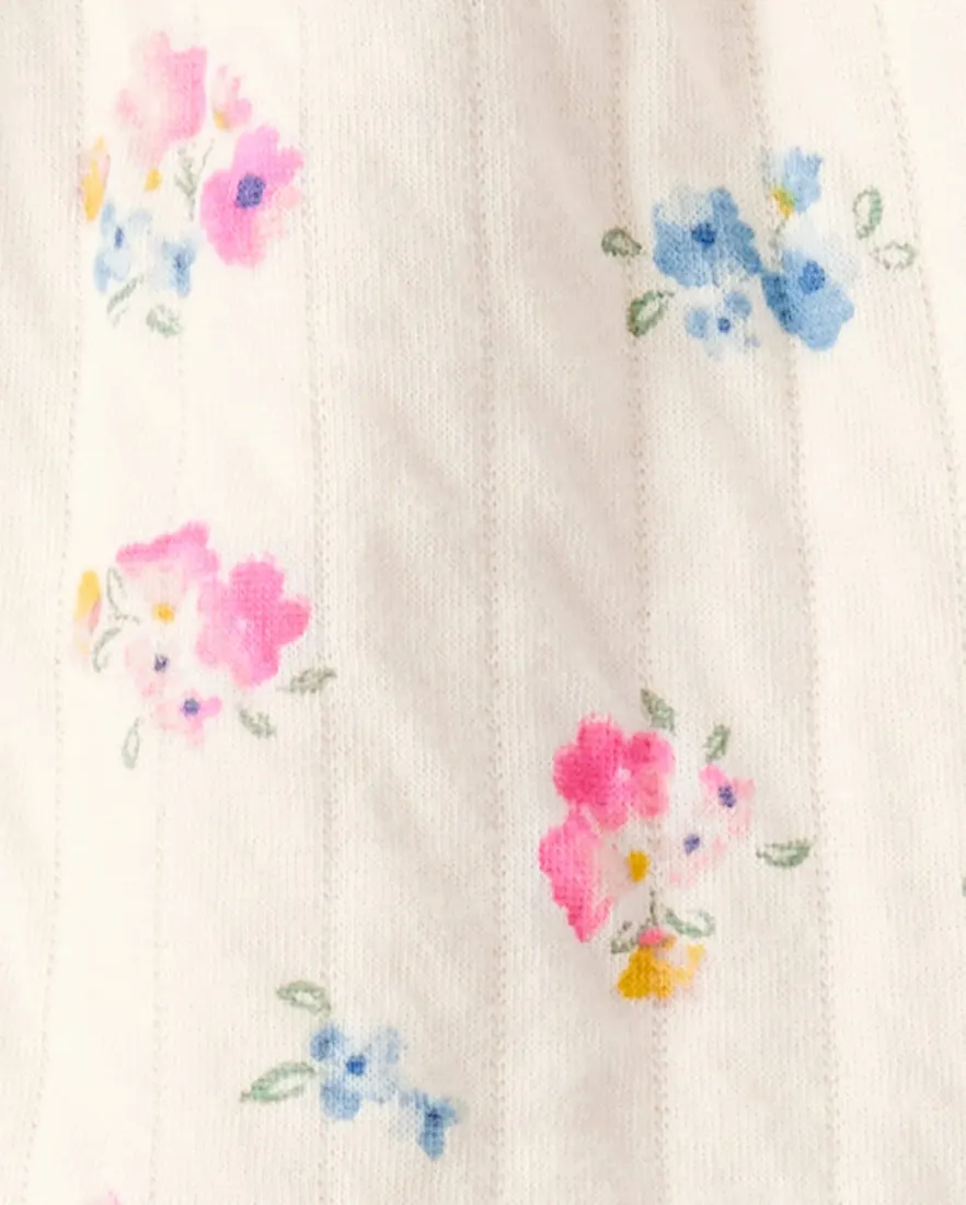 Outra vista de Conjunto longo bebê 3 peças matelassê floral - multicor