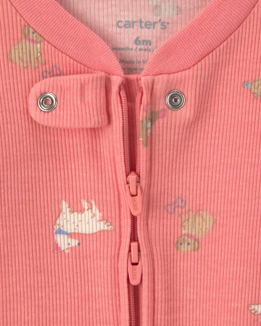 Outra vista de Macacão bebê com pezinho canelado cachorros - rosa