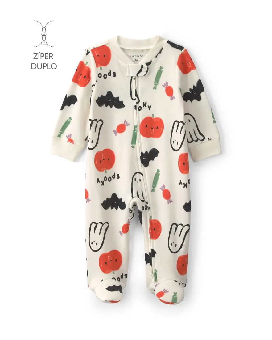 Macacão bebê com pezinho Halloween - Off-white