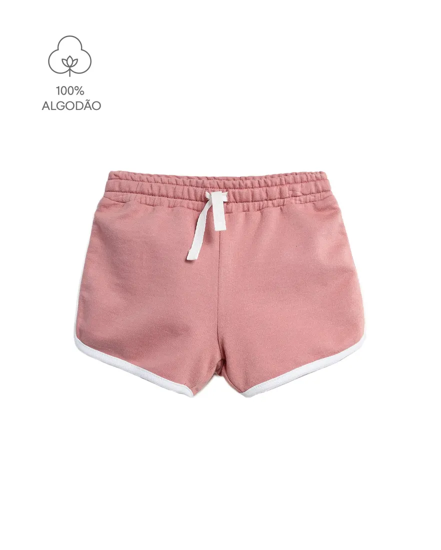 Short de moletom infantil com amarração - Rosa