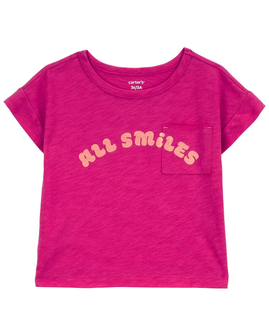 Camiseta infantil com bolso all smiles rosa