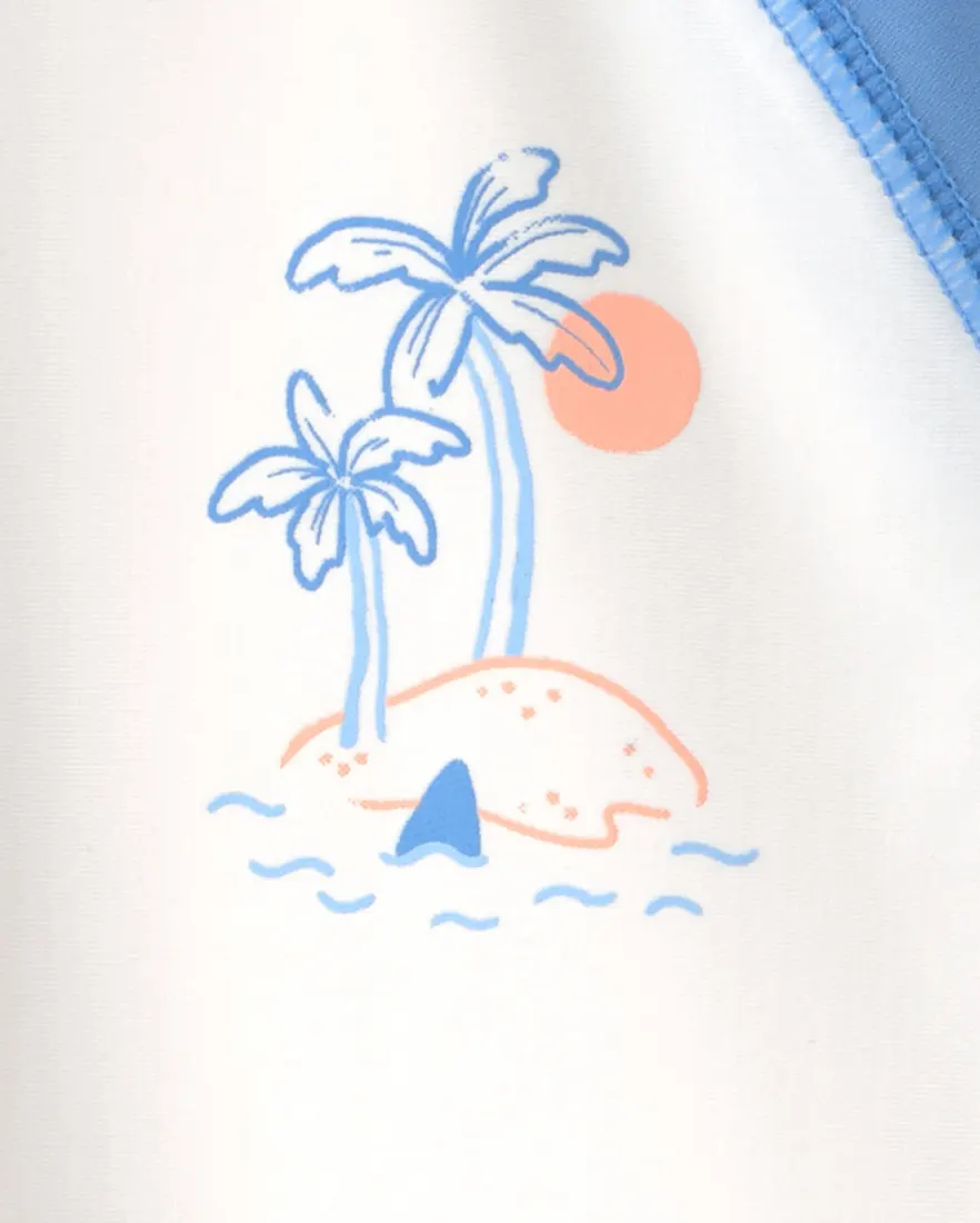 Outra vista de Camiseta de praia raglan infantil menino coqueiro UV 50+ - Multicor