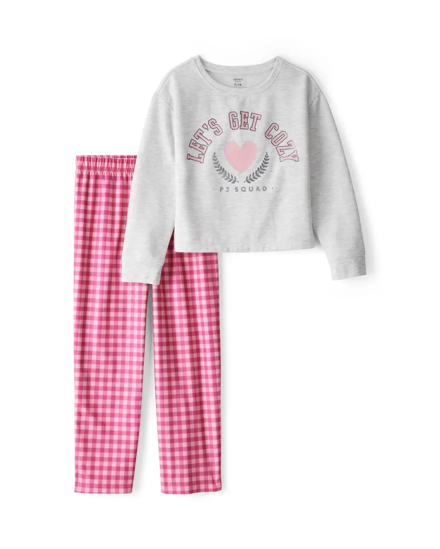 Pijama longo infantil 2 peças em fleece xadrez - multicor