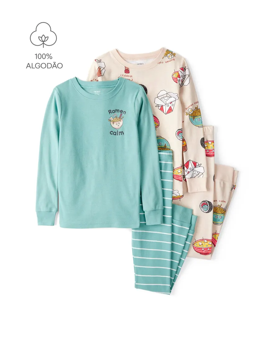 Pijama longo infantil 4 peças ramen calm - multicor