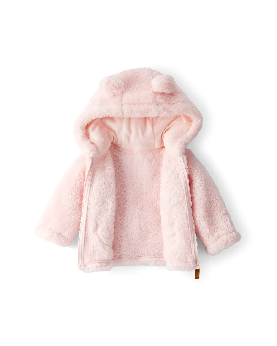 Outra vista de Casaco bebê peluciado com capuz urso - rosa