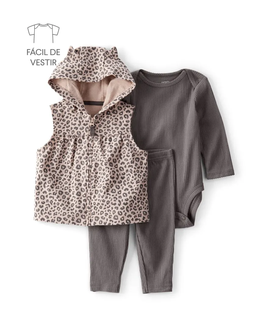 Conjunto longo bebê 3 peças canelado - multicor