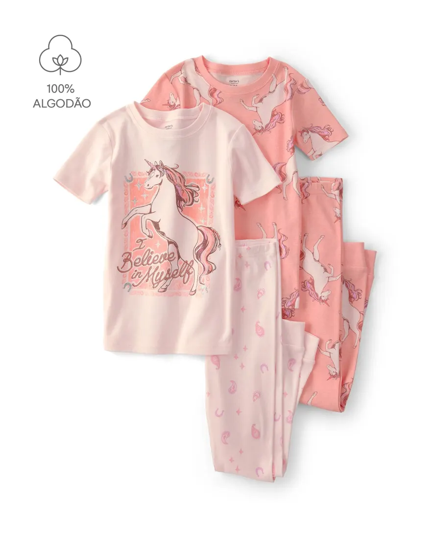 Pijama curto infantil 4 peças estampado - Multicor