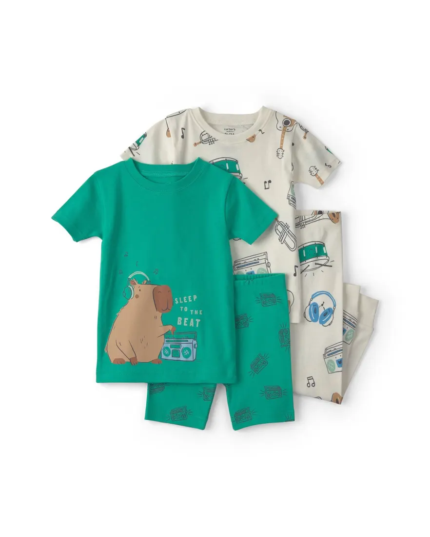 Pijama curto infantil 4 peças estampado - Multicor