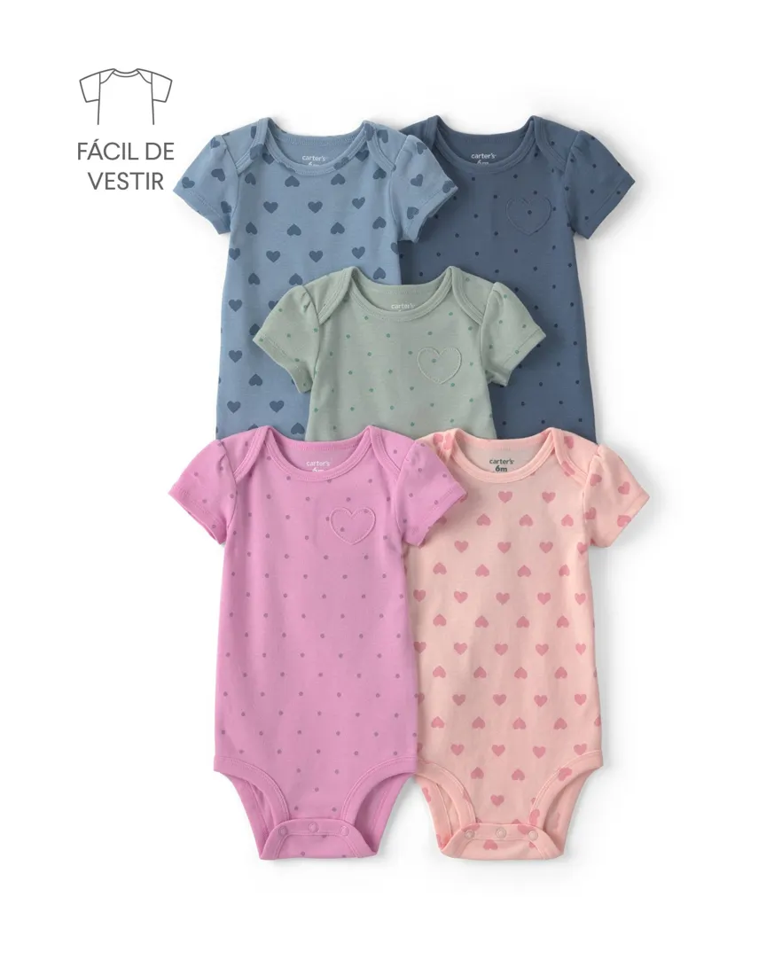 Kit body bebê 5 peças corações e poás - multicor