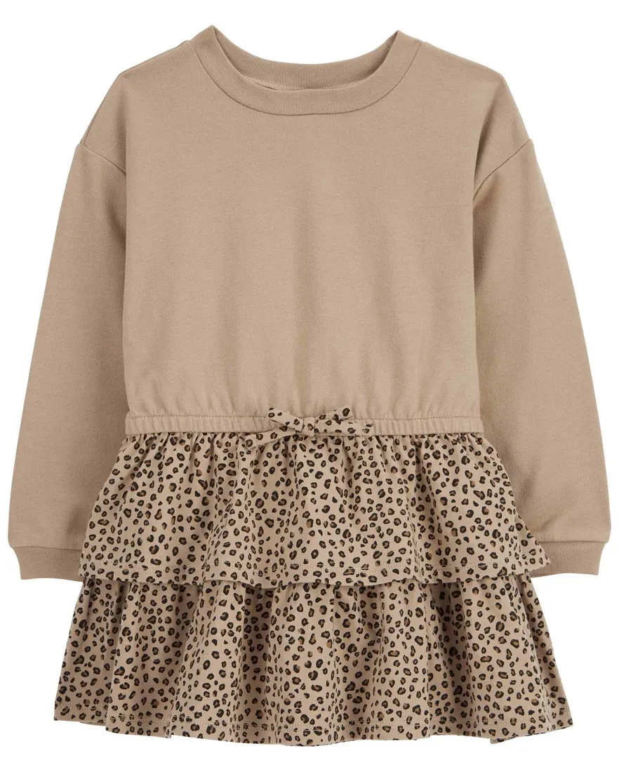 Vestido de moletom infantil animal print bege