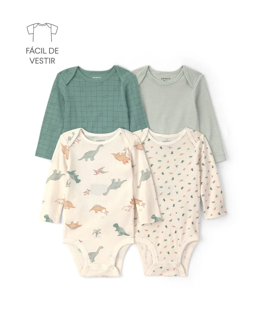 Kit body longo bebê 4 peças estampado - Multicor