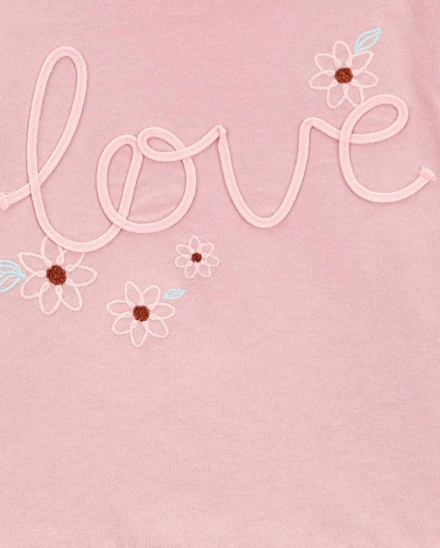 Outra vista de Blusa infantil com babados bordado love rosa