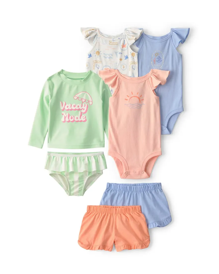 Enxoval com babado bebê menina 7 peças - Multicor