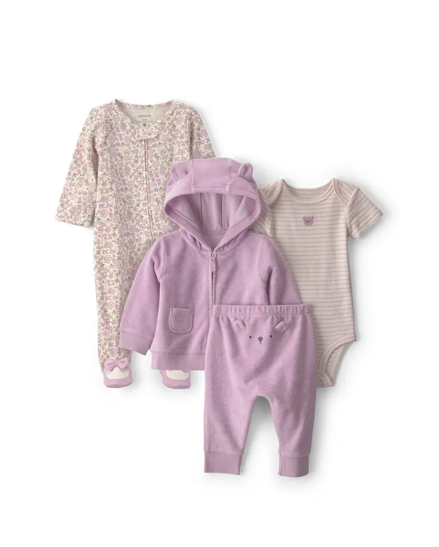 Conjunto longo bebê 4 peças atoalhado - Multicor