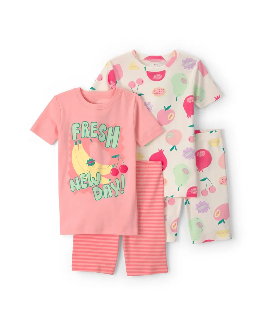 Pijama curto infantil 4 peças estampado - Multicor