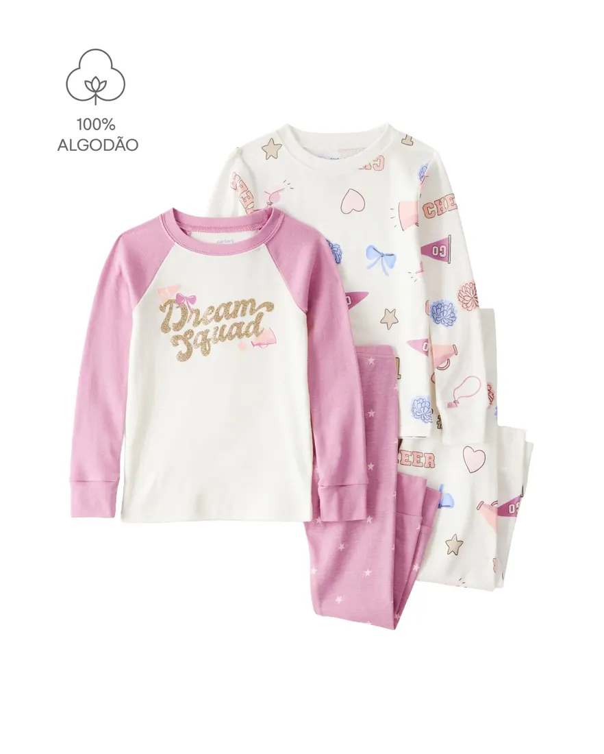 Pijama longo infantil 4 peças cheerleader - multicor