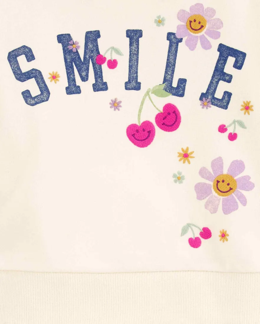 Outra vista de Blusa de moletom infantil floral smile bege