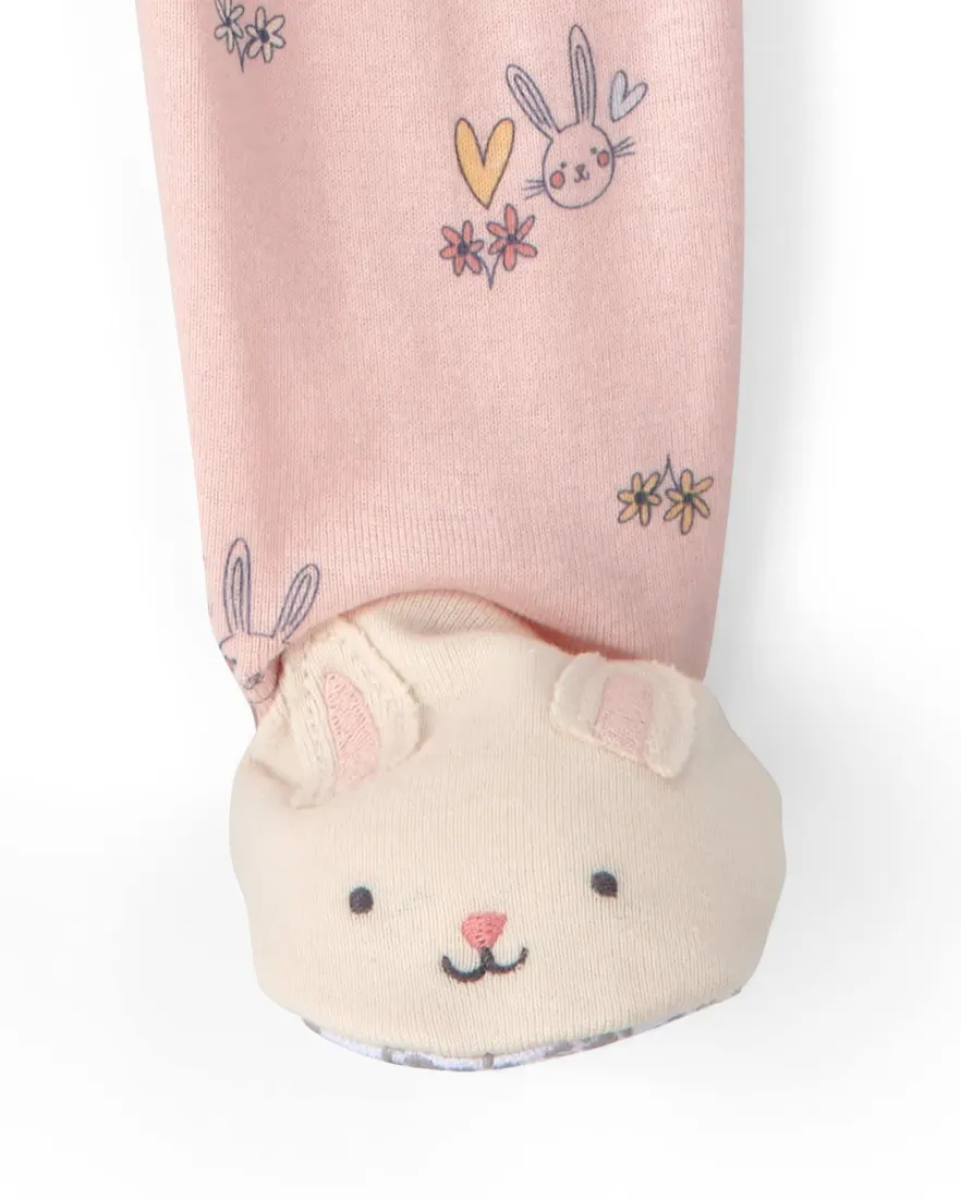 Outra vista de Macacão pijama infantil floral com pé - rosa