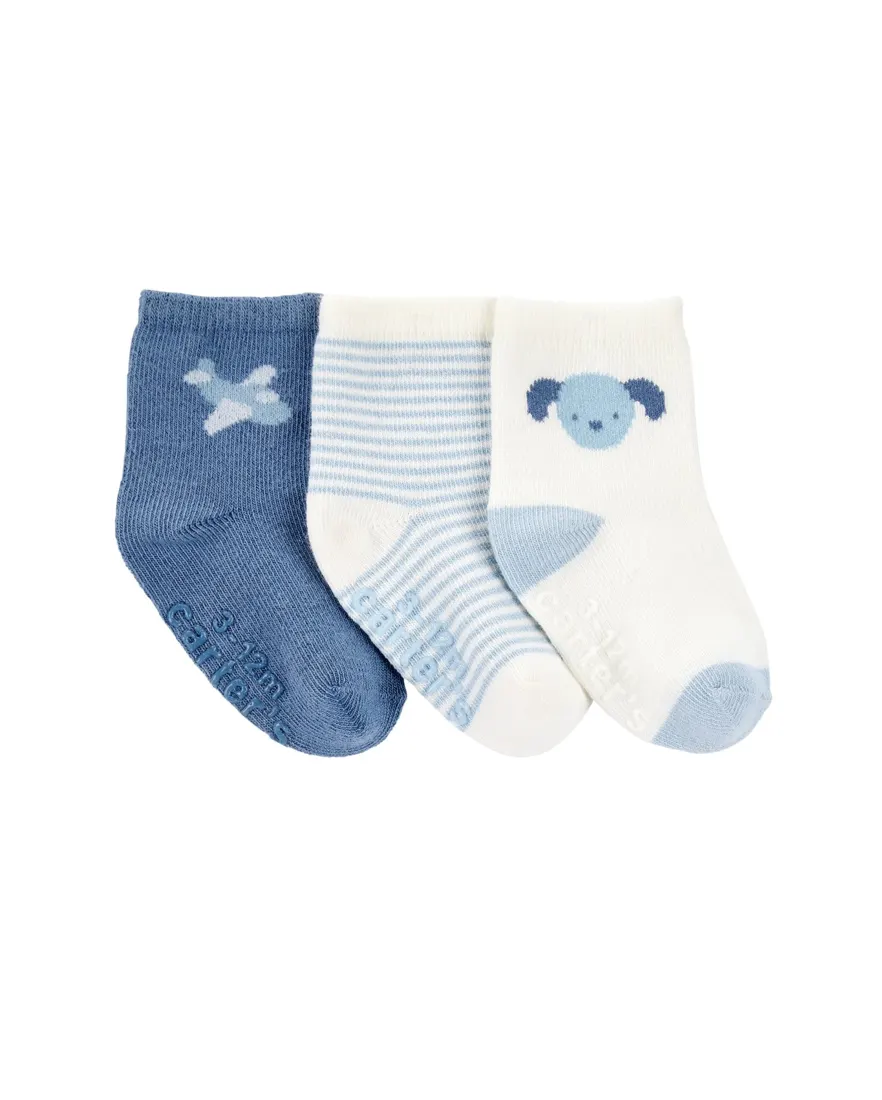 Kit meia bebê 3 pares cachorro avião multicor