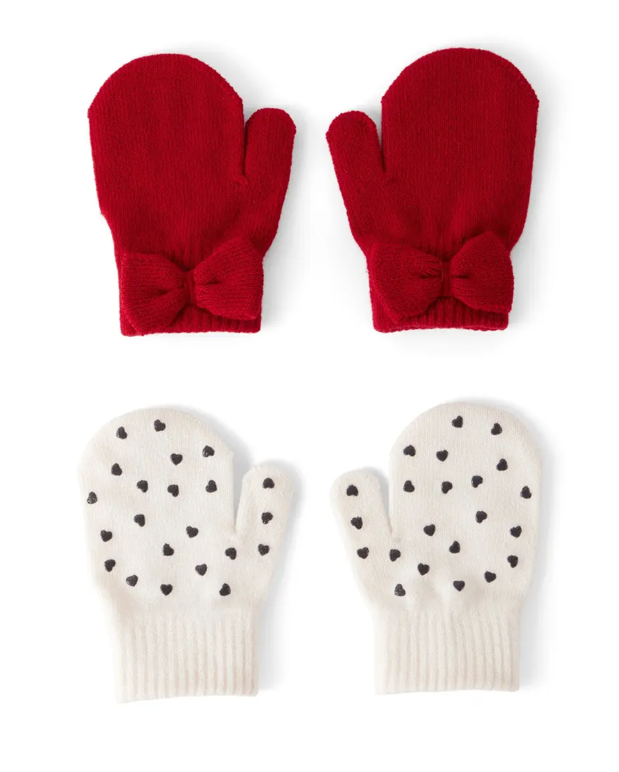 Kit luva bebê 2 pares de tricot com laço - multicor