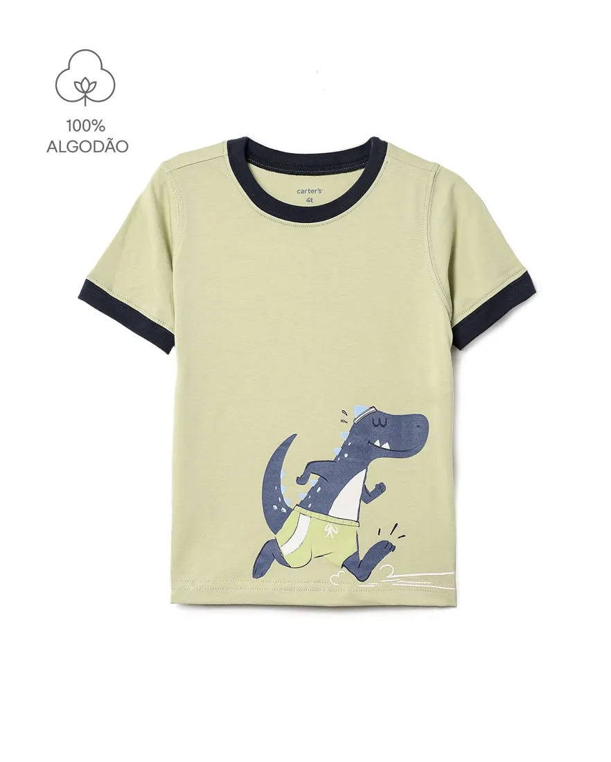 Camiseta infantil menino em algodão dinossauro - Verde Claro