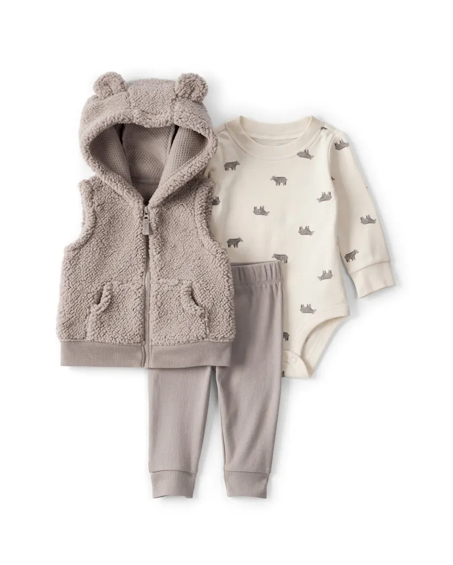 Conjunto longo bebê 3 peças com sherpa - multicor