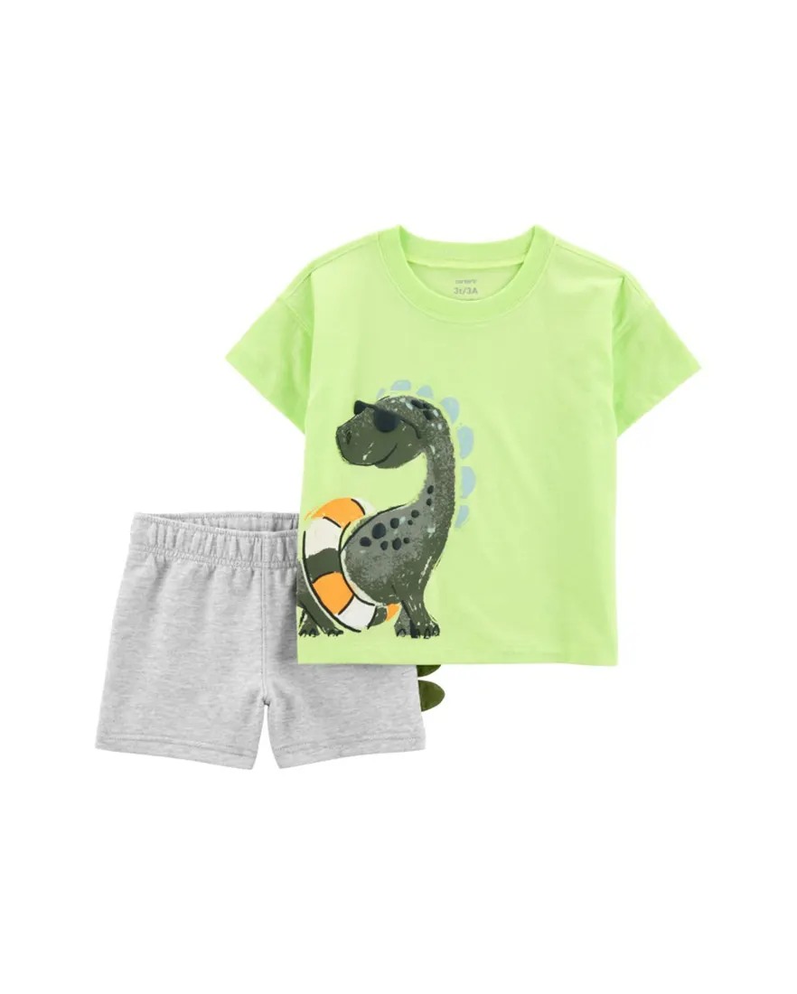 Conjunto curto infantil 2 peças dino interativo mescla multicor