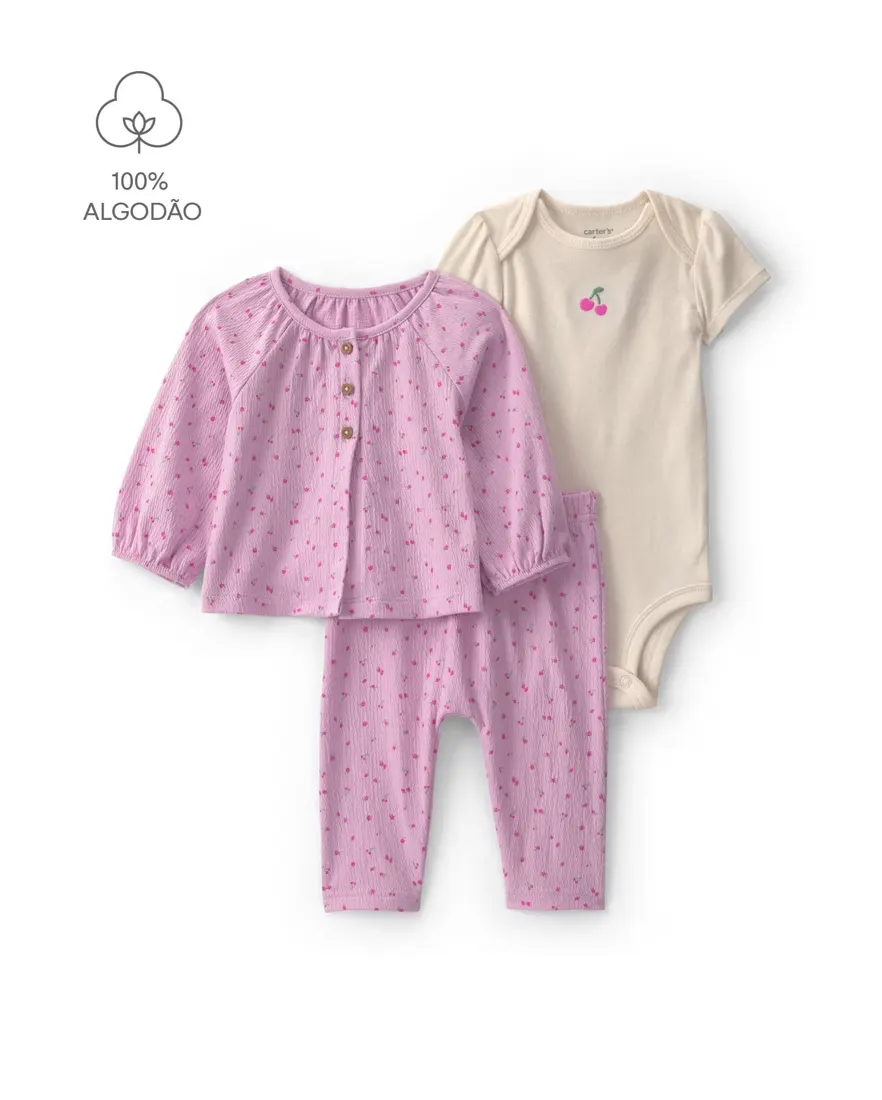 Outra vista de Conjunto longo bebê 4 peças estampado e texturizado - Multicor