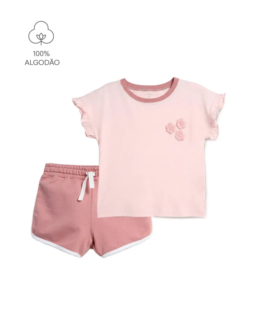 Conjunto curto infantil 2 peças floral - Multicor