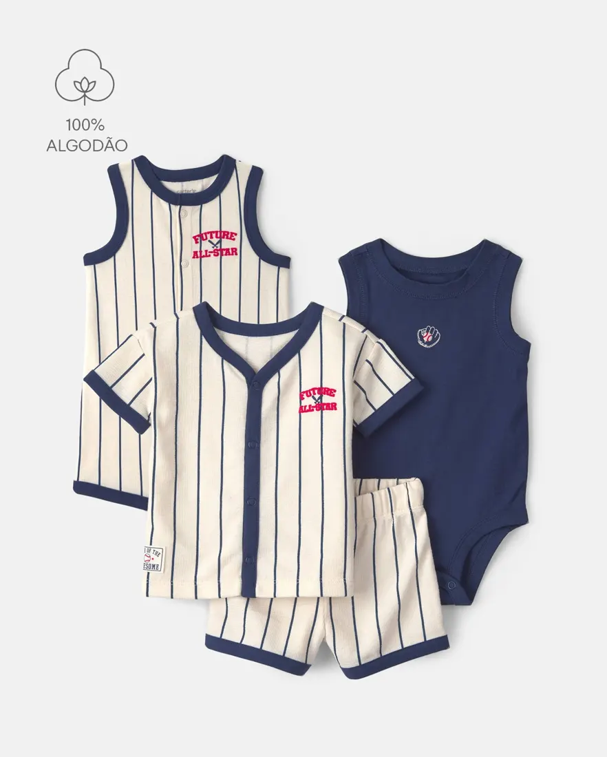 Conjunto bebê menino listrado 4 peças