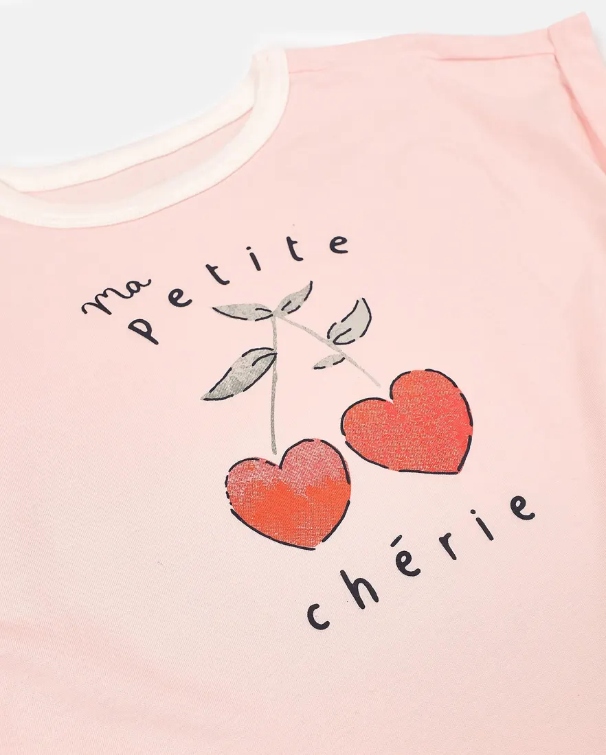 Outra vista de Camiseta infantil menina em algodão coração - Rosa Claro