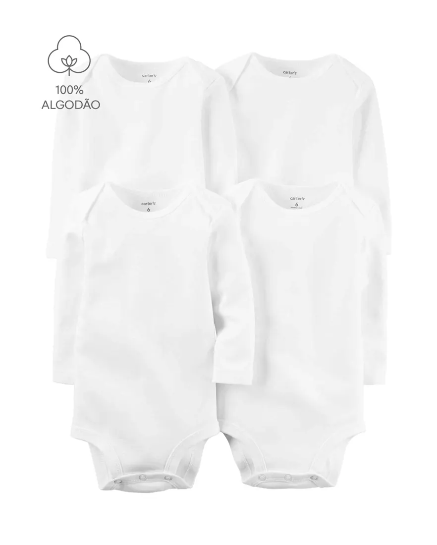 Kit body bebê 4 peças manag longa- branco