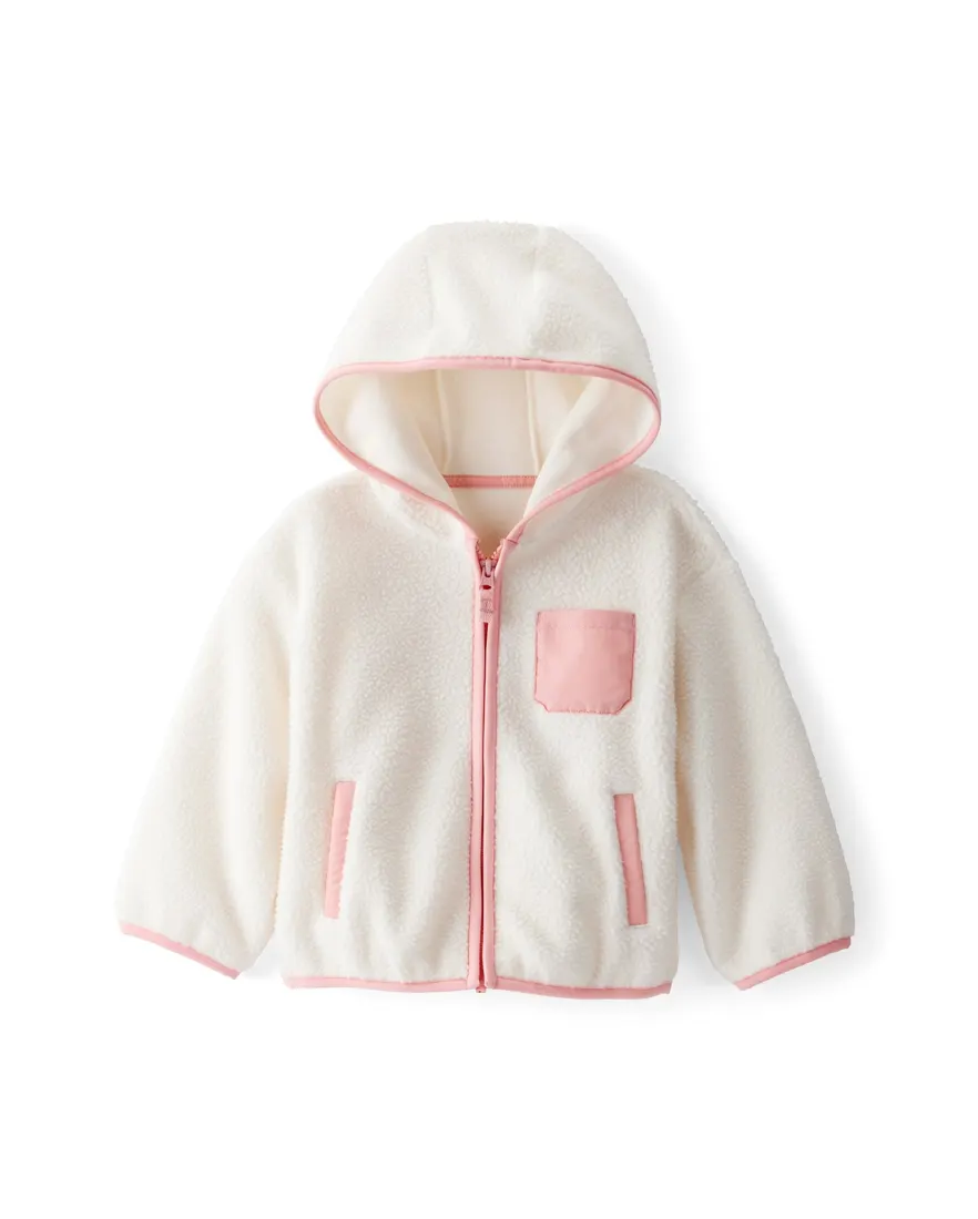 Casaco infantil sherpa com capuz e bolsos - branco