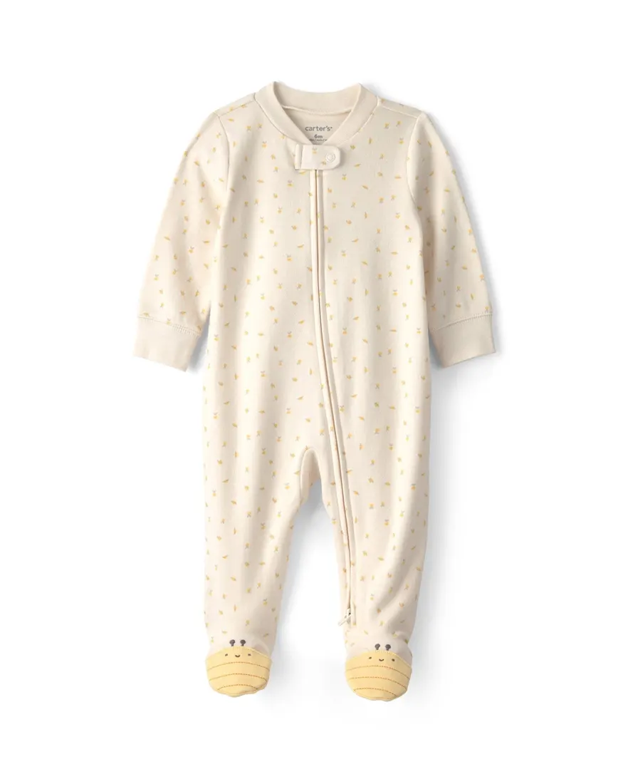 Macacão bebê com pezinho estampado - Bege