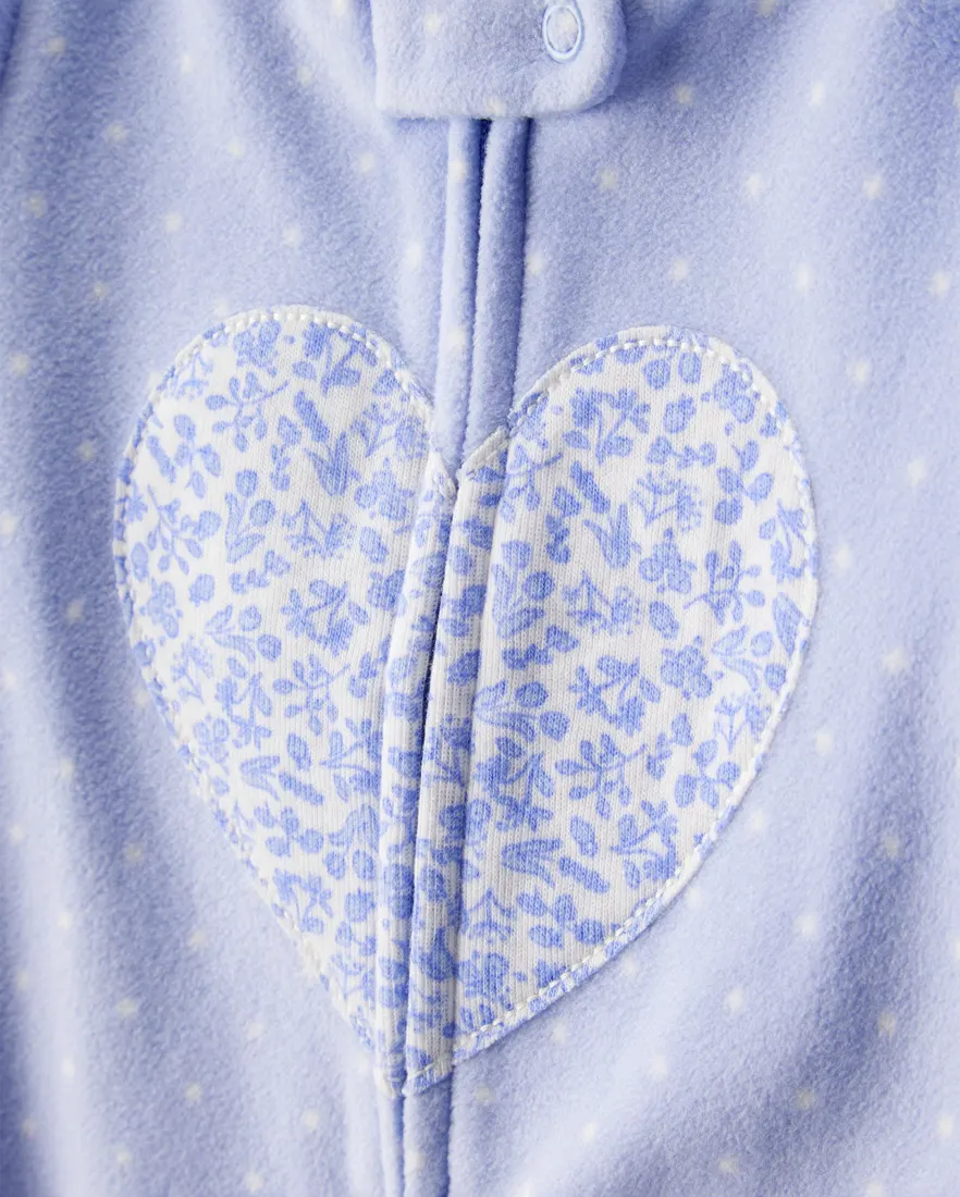 Outra vista de Macacão pijama infantil em fleece coração - azul