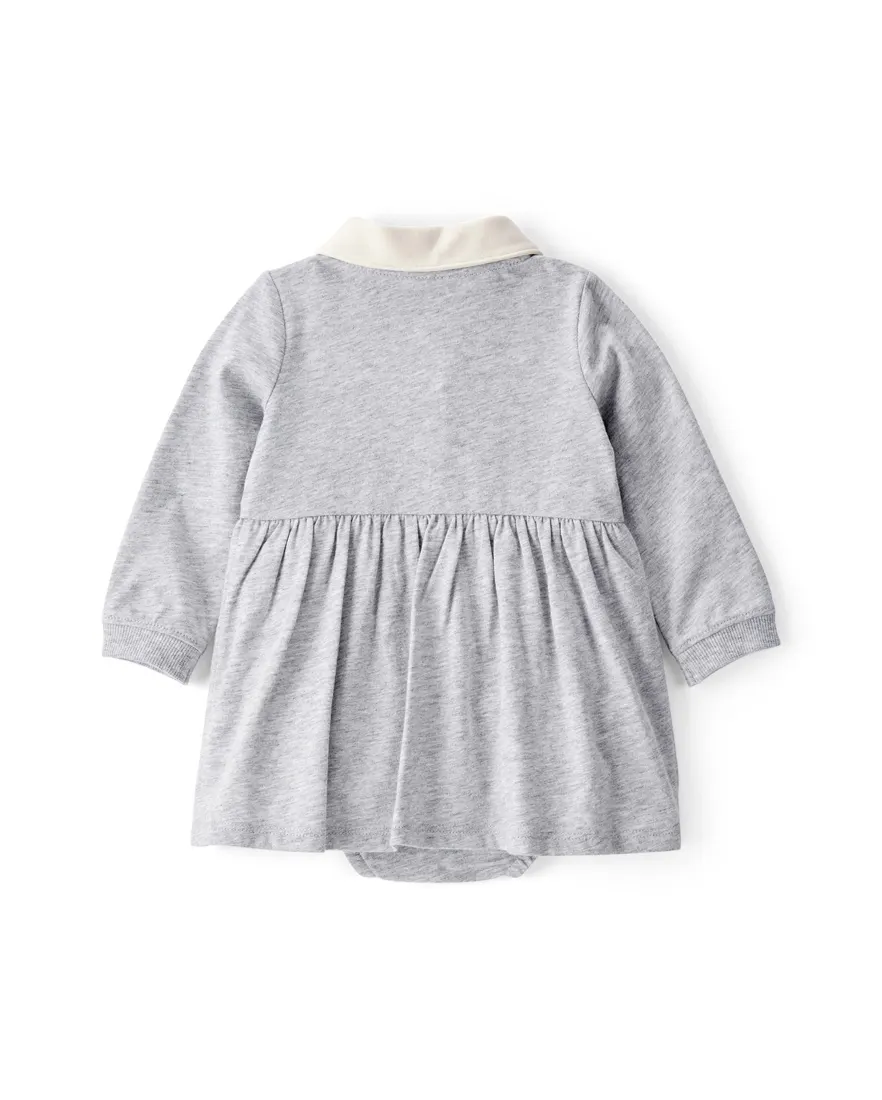 Outra vista de Vestido polo bebê evasê mescla com calcinha - cinza