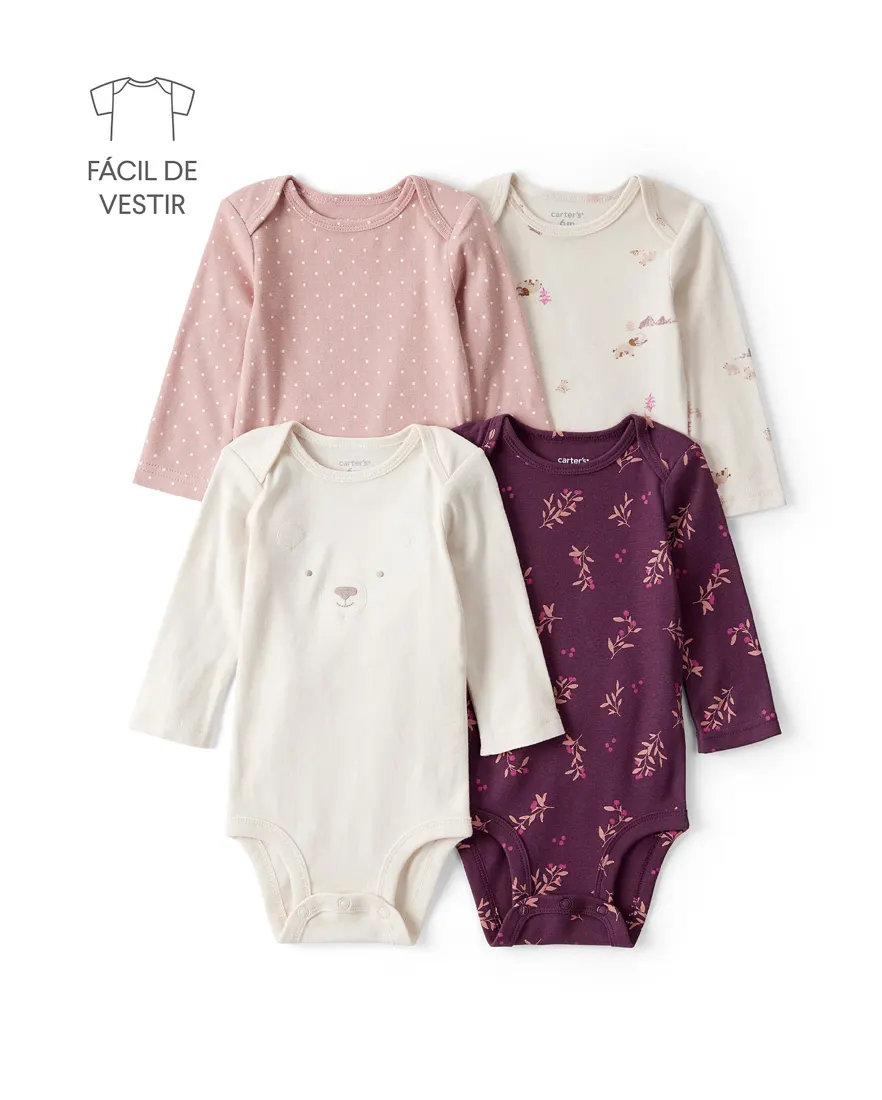 Kit body bebê 4 peças raminhos - multicor