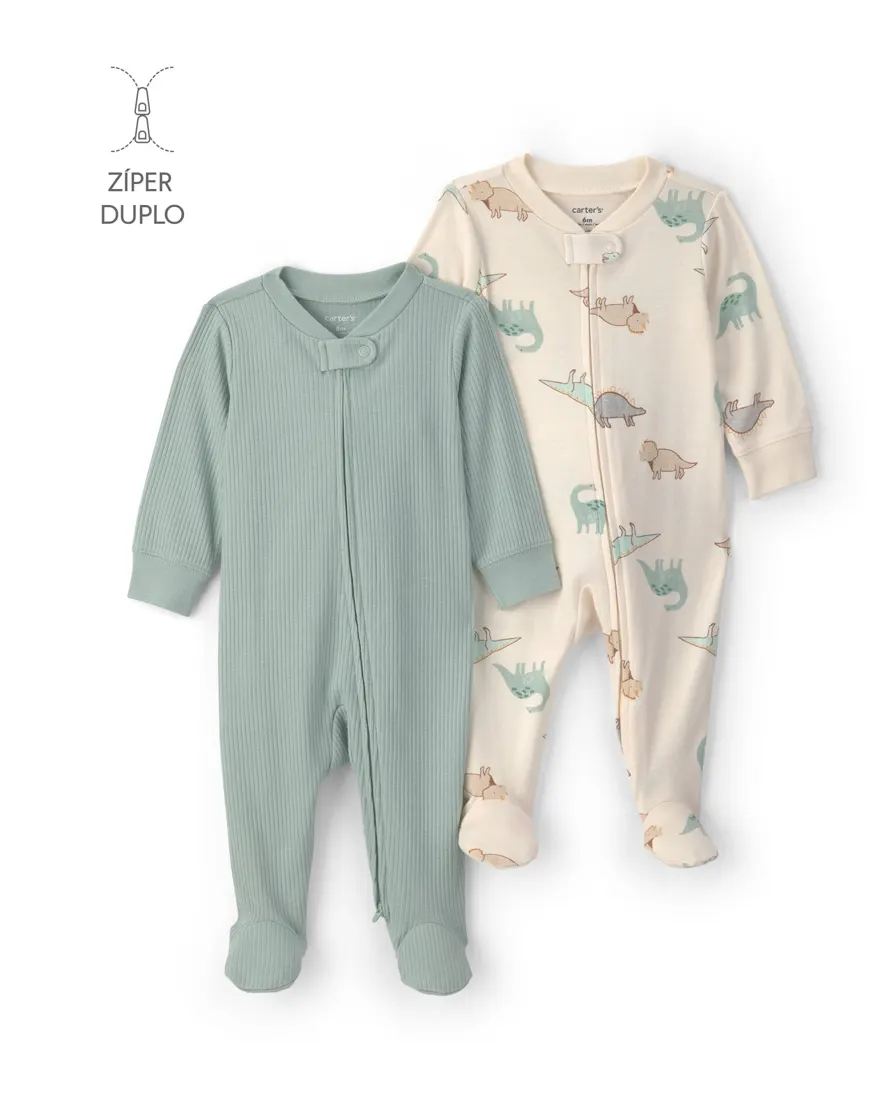 Kit macacão com pezinho bebê menino dinossauro 2 peças - Multicor