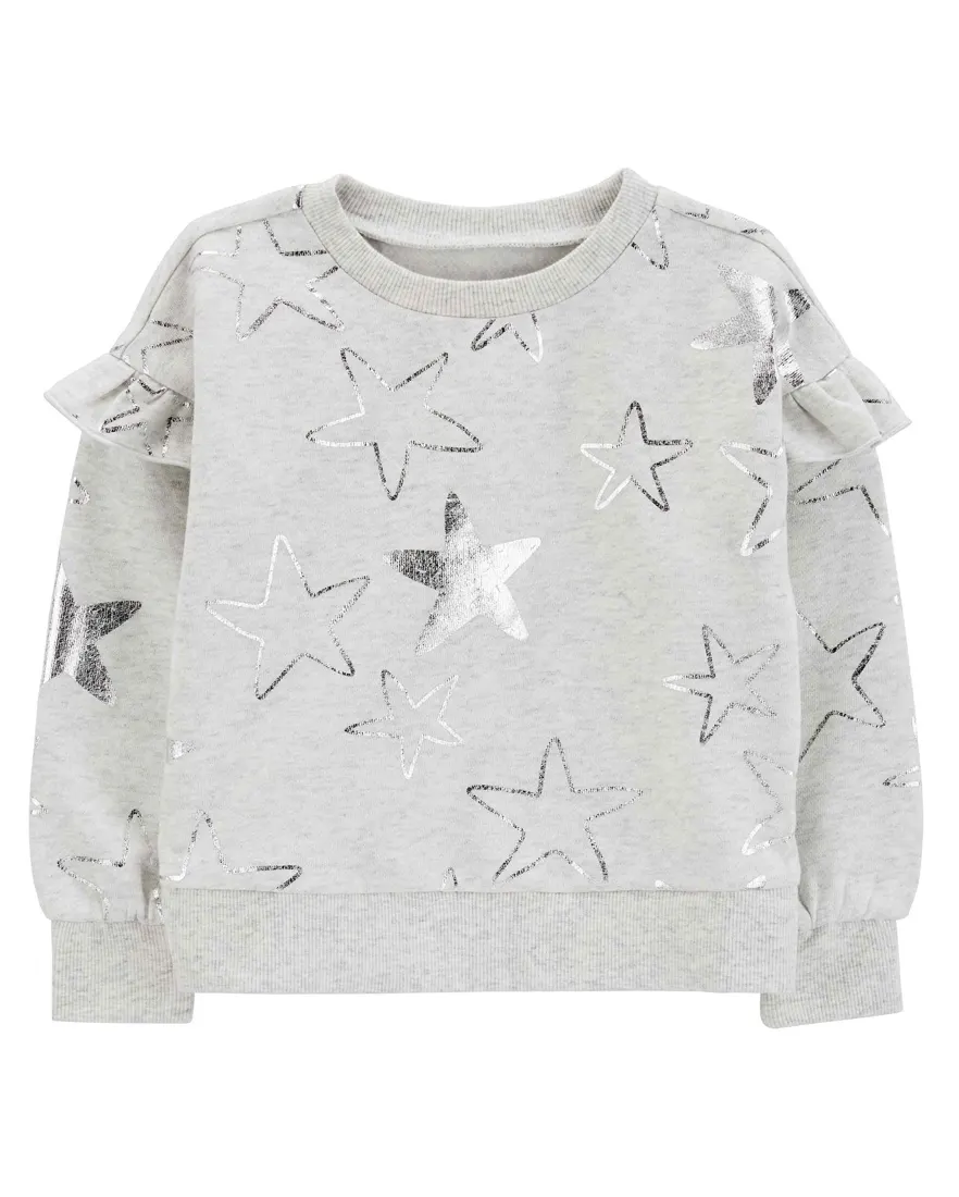 Blusa de moletom bebê peluciada estrela metalizada cinza