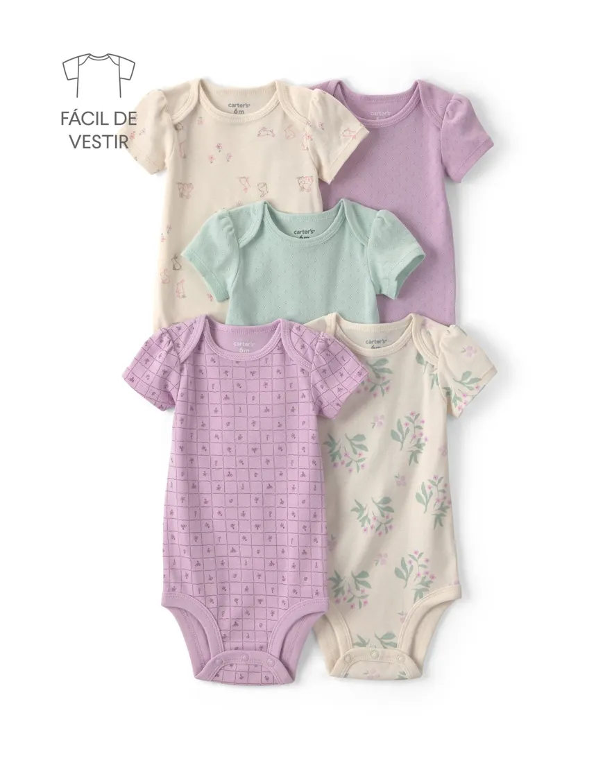 Kit body bebê 5 peças floral e texturizado - multicor