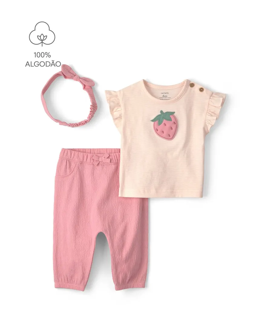Conjunto longo bebê 2 peças com faixa de cabelo - Multicor