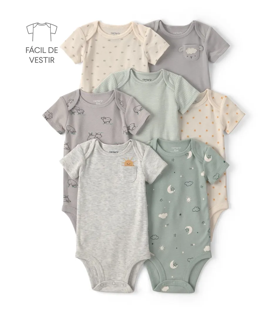 Kit body bebê 7 peças ovelhas e listras - multicor