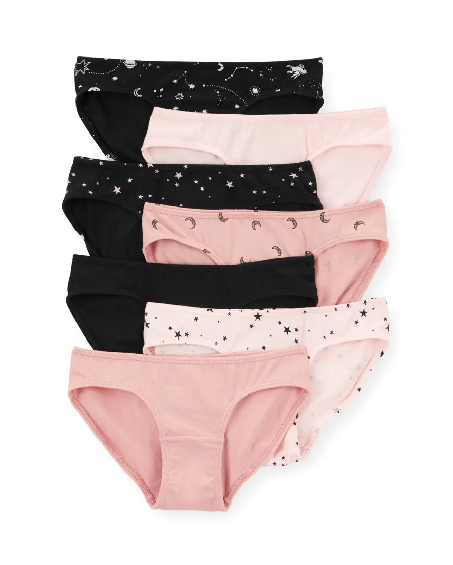 Kit calcinha infantil 7 peças estrelas e lua multicor