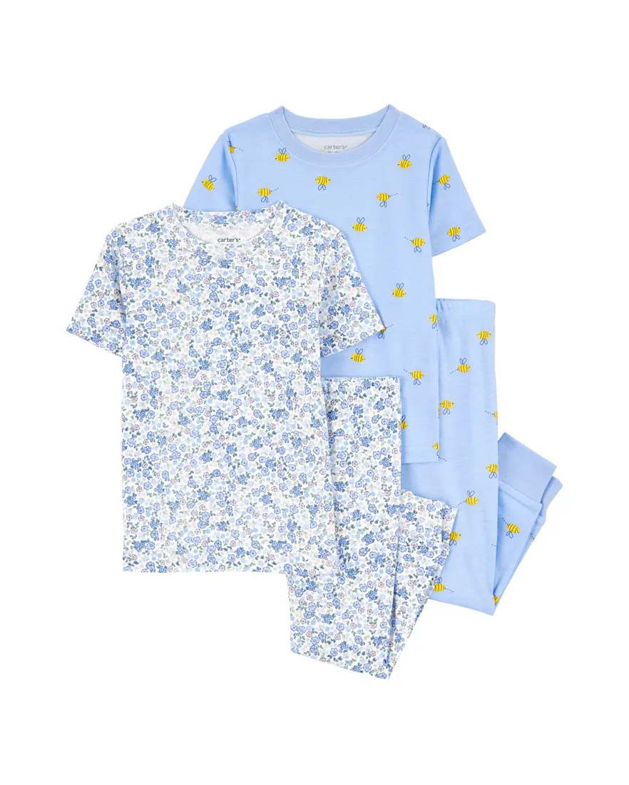 Pijama longo infantil 4 peças floral abelhas multicor