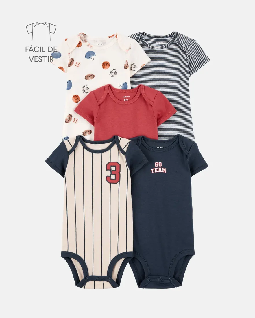 Kit body bebê menino em algodão esporte 5 peças - Multicor